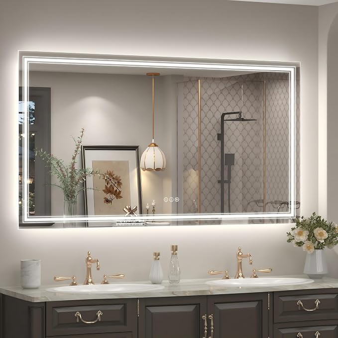 60x28 LED Bathroom Mirror | Dimmable, Backlit and Front Lighted Vanity Mirror, Anti-Fog, Shatterproof, Memory, ETL Listed (Horizontal/Vertical)