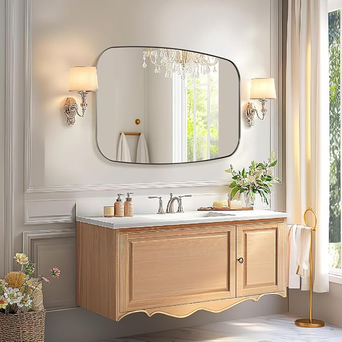 Brushed Nickel Bathroom Mirror, 30x40” Oblong Mirror with Stainless Steel Metal Frame, Silver Oval Vanity Mirror for Over Sink, Modern Anti Rust Wall Mounted