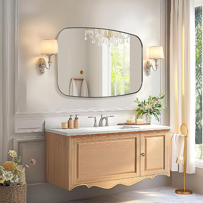 Brushed Nickel Bathroom Mirror, 30x40” Oblong Mirror with Stainless Steel Metal Frame, Silver Oval Vanity Mirror for Over Sink, Modern Anti Rust Wall Mounted