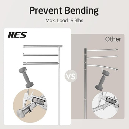 KES Free Standing Towel Racks for Bathroom with Weighted Marble Base, 40-Inch Floor Standing Towel Rack Stand, 3 Swivel Bars, Premium 18/8 Stainless Steel Brushed Finish, BTH219-2