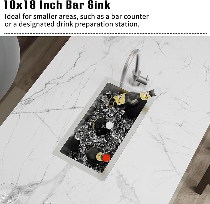 10x18In Stainless Steel Kitchen And Bar Sink, Undermount, Single Bowl | Small Kitchen And Bar Sink Set, Include SS Grid,Silicone Mat And Drain Assembly, Ideal Choice For Small Space