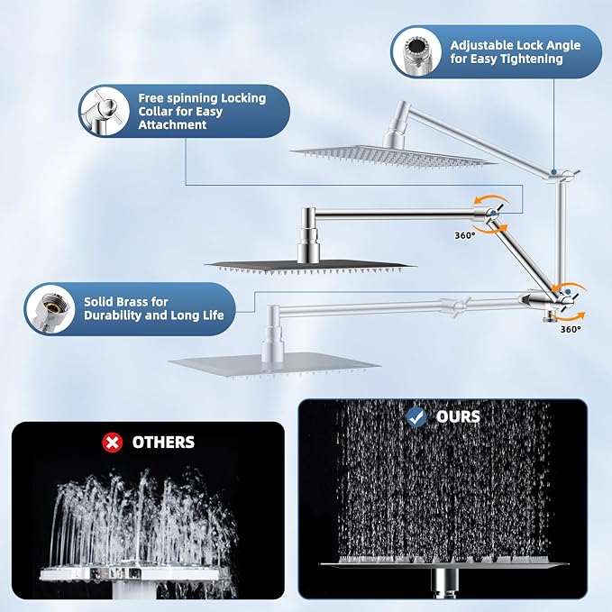Metal 10" Rain Shower Head with Handheld, High-Pressure Showerhead,10-Mode | Chrome, Rainfall Shower Head with 5" Large Handheld Spray, Adjustable 16" Shower Extension Arm/71" Hose, Brass 3-Way Diverter