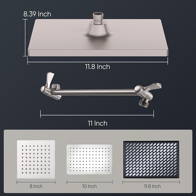 Cobbe Rainfall Shower Head for Bathroom, 11.8 Inch Large Rectangular with Adjustable Stainless Steel 11 Inch Extension Arm - Premium Quality Luxury Experience, No Tools Installation, Brushed Nickel
