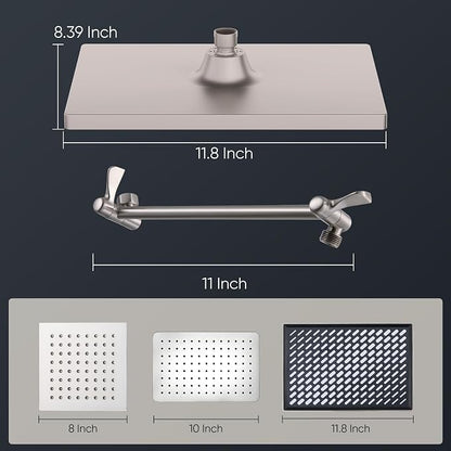 Cobbe Rainfall Shower Head for Bathroom, 11.8 Inch Large Rectangular with Adjustable Stainless Steel 11 Inch Extension Arm - Premium Quality Luxury Experience, No Tools Installation, Brushed Nickel