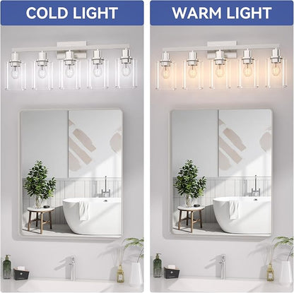 Hasipu 5-Light Vanity Lights for Bathroom, Vanity Light with Glass Shade, Bathroom Lighting Fixtures Over Mirror for Kitchen Living Room Hallway Cabinet Porch