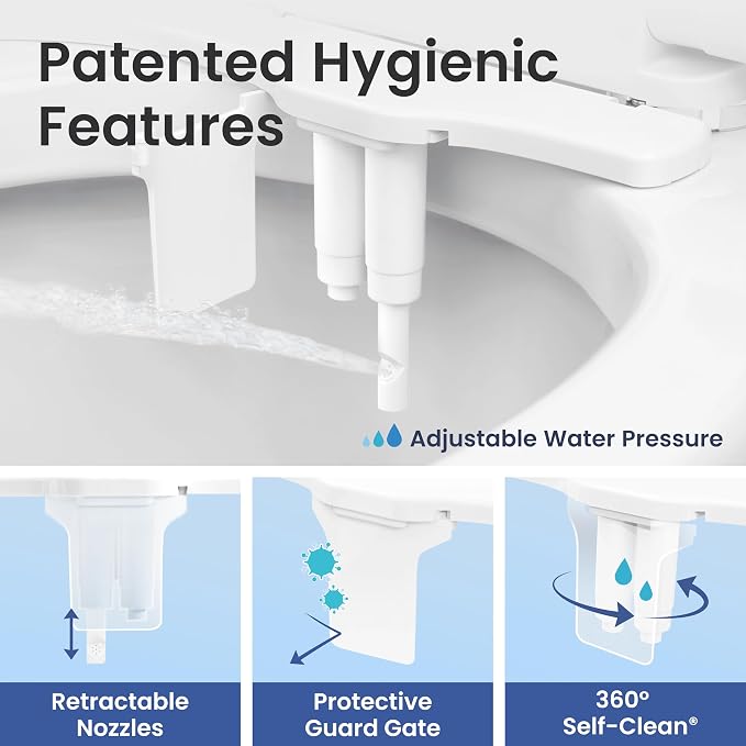 LUXE Bidet NEO 320 PLUS - Warm Water Bidet Attachment for Toilet, Chrome | Non-Electric, Warm Water, Dual Nozzle, Slide-In Install, 360° Self-Clean, EZ-Lift to Clean, Feminine & Rear Wash