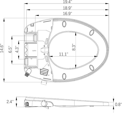 Non-Electric Bidet Toilet Seat with Quiet-Close & Dual Nozzles - Self-Cleaning Elongated Bidet Attachment, Fits Most Standard Round Toilets (19 Inch), White