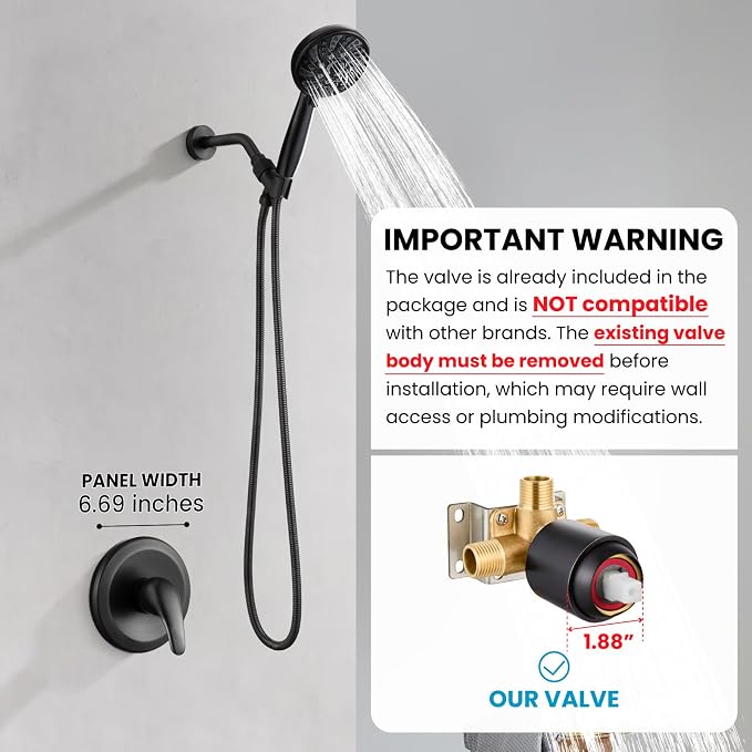 gotonovo Shower Faucet Set with Valve Kit 6 Mode Handheld Oil Rubbed Bronze | Bathroom Shower Head and Handle Set,6 Modes ABS Handheld Spray,Pressure Balance Valve and Trim Kit Complete,Single-Handle