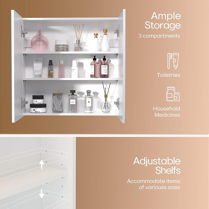 24x24 inch Bathroom Wall Cabinet, Saver Storage Cabinet, Medicine Cabinet with 2 Door and Adjustable Shelves, White（Assembly Required）