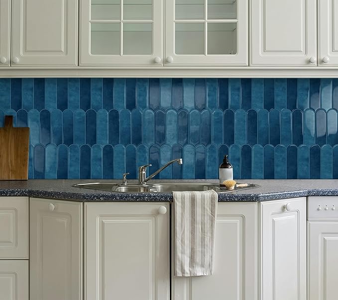 Blue Peel and Stick Backsplash Self Adhesive Wall Tiles 10-Sheet | Thick,Sticky,for Kitchen,Bathroom,Laundry,Sink,12"×12"