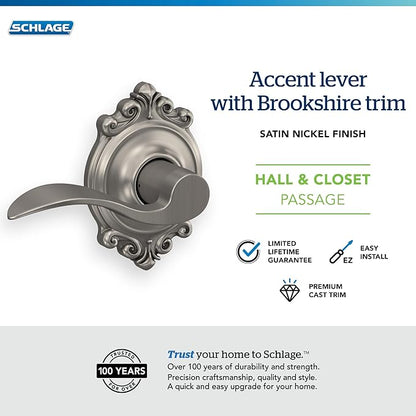 SCHLAGE Trim with SCHLAGE Hall and Closet Lever, Satin Nickel (F10 ACC 619 BRK)