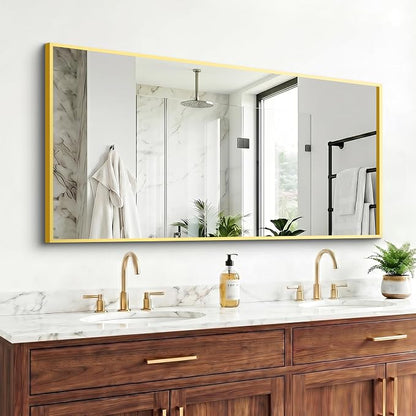 Bathroom Mirror for Wall, 55"x30" Gold Vanity Mirror | Sturdy Rectangular Metal Frame, HD Tempered Glass, Hangs Horizontally or Vertically in Bedroom, Living Room, Entryway