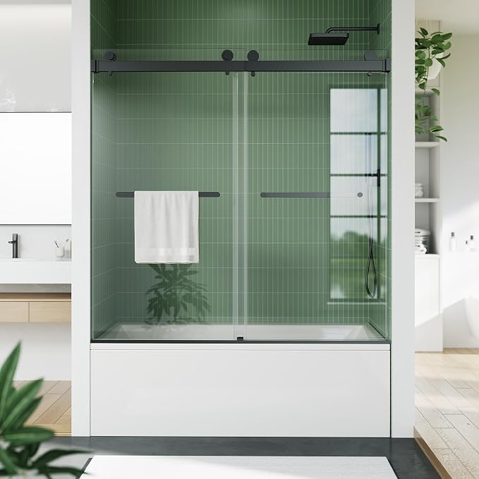 56"-60" W x 59" H Double Sliding Shower Door, Frameless Bypass Bathroom Door with 1/4"(6mm) Tempered Glass,Matte Black Finish for Walk-in Shower