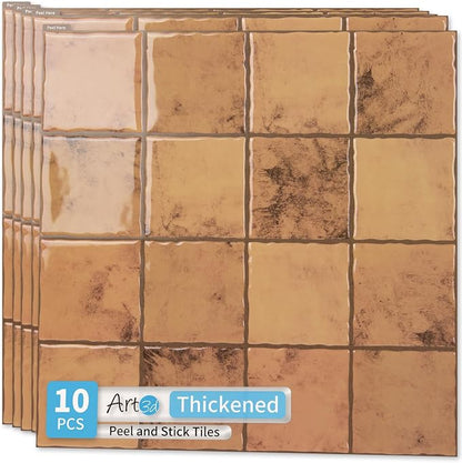 Art3d 10-Pack Heavy-Duty Peel and Stick Backsplash, 12x12 Inch Self-Adhesive Wall Tile Stick on Kitchen Countertop, Terracotta