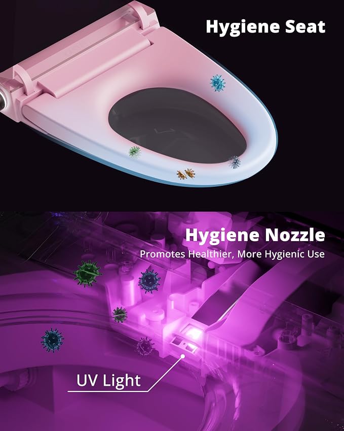 CANEST Pink Smart Toilet with Bidet Built In, Auto Open, Auto Temp Control | Dual Flush with Tank, ADA Comfort Height, Smart Temp Control, Warm Air Dryer, Remote Control, Foot Sensor, Night Light
