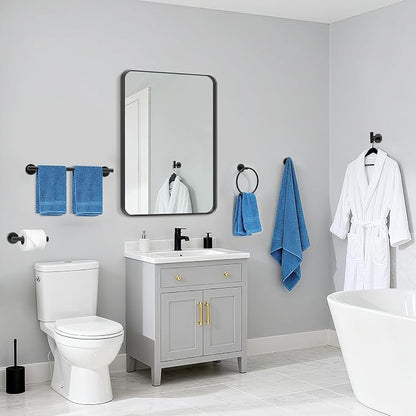 Matte Black Bathroom Accessories, Bathroom Hardware Set, SUS304 Stainless Steel Bathroom Towel Bar Set with 24 Inch Towel Holder, 2 Towel Hooks, Toilet Paper Holder, Towel Ring