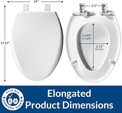 Bemis Aurora Slow Close Toilet Seat, Easy Clean Hinges and Adjustable Perfect Fit Plastic Seat, Made in USA, Elongated, Bone