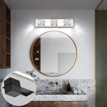 LED Bathroom Light Fixture - Modern 3 Light Crystal Vanity Light - Chrome Bathroom Wall Light 5CCT Dimmable