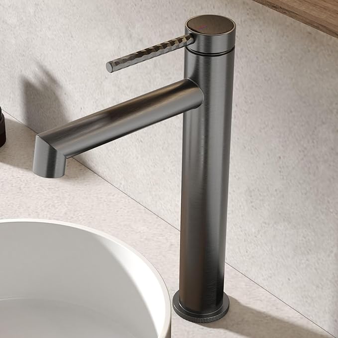 Single Handle Bathroom Faucet 1 Hole Faucet for Bathroom Sink Hot and Cold Water Gun Gray