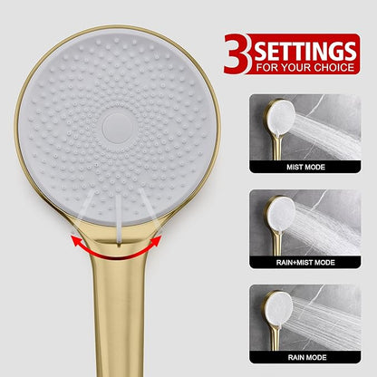 sumerain Rain Shower System with 10 inch Rainfall Shower Head,Brushed Gold Shower Faucet Complete Set with Rough-in Valve and Trim Kit