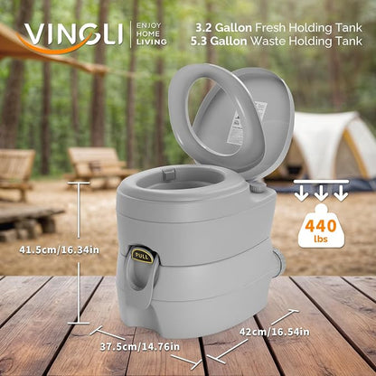 VINGLI Portable Toilet for Camping, Portable RV Toilet with 5.3 Gallon Detachable Sewage Tank, Indoor Outdoor Leak-Proof Toilet for Adults, Suitable for Hiking, Camping, Traveling and Boating