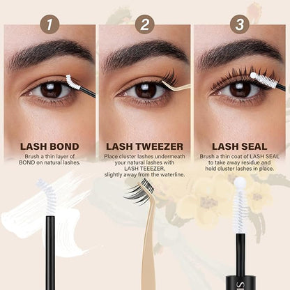 JMS&JMS Vivid Lash Clusters Kit with Spikes Natural Cluster Lashes Kit | Invisible Band Manga Eyelash Kit with Lash Bond and Seal Lash Remover Lash Extension Kit for Beginner (Coco-8-18mix)