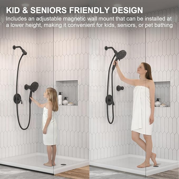Handheld Shower Head with Magnetic Docking System | 9-Function High Pressure Detachable Shower Head, 5-inch Showerhead with 72 Inch Hose, Remote Dock, Matte Black, SH180-MB-D