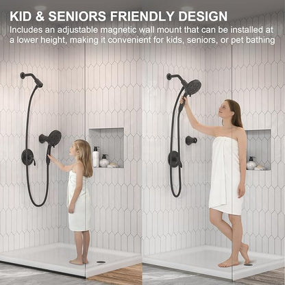 Handheld Shower Head with Magnetic Docking System | 9-Function High Pressure Detachable Shower Head, 5-inch Showerhead with 72 Inch Hose, Remote Dock, Matte Black, SH180-MB-D