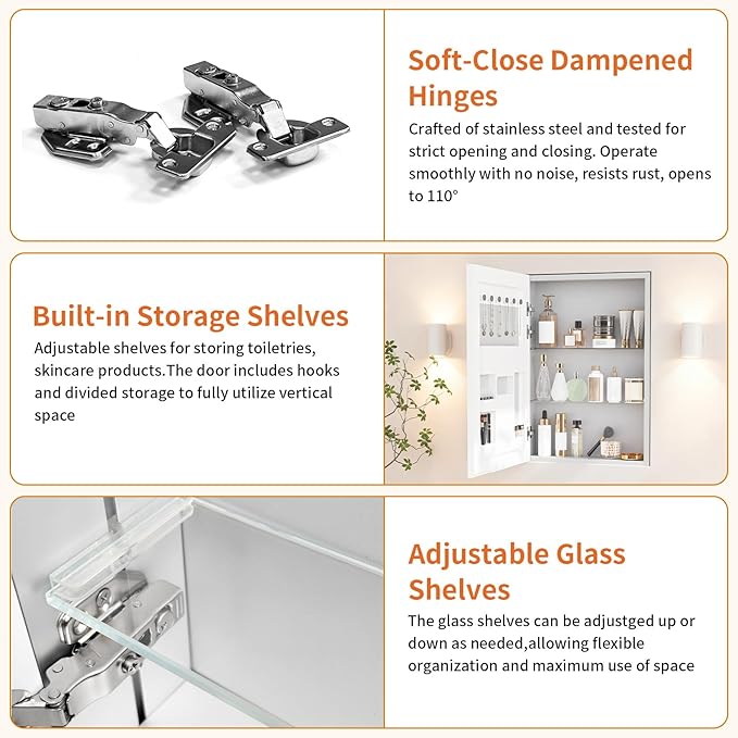 LUVODI Bathroom Cabinet with Mirror: Wall Vanity Cabinets Medicine Storage Shelves