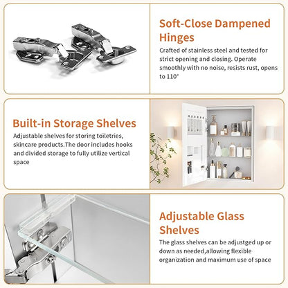 LUVODI Bathroom Cabinet with Mirror: Wall Vanity Cabinets Medicine Storage Shelves