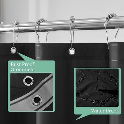 Mrs Awesome Black Shower Curtain Liner with 3 Magnets, 72x72 | 12 Rustproof Grommets, Premium Plastic Shower Curtain for Bathroom Lightweight & Waterproof,72W x 72H