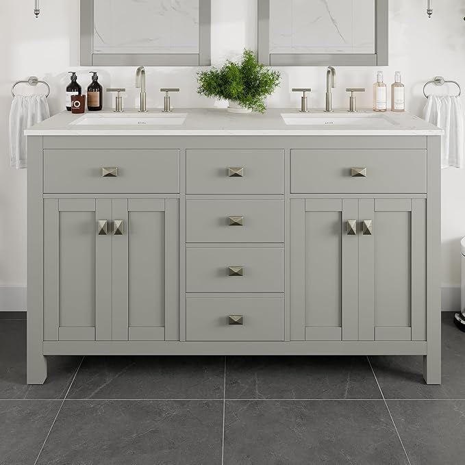 Artemis 60 in. Gray Double Sink Bath Vanity with Engineered Top and Undermount Porcelain Sinks