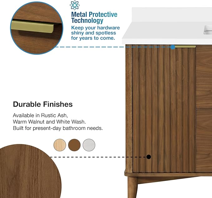 OVE Decors Indy 48 in. Undermount Single Sink Bathroom Vanity with White Engineered Marble Top, Warm Walnut
