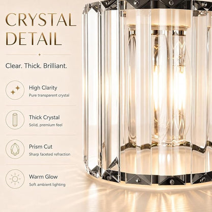 Lxybcce Modern Crystal Bathroom Vanity Light, 14In 2-Lights Bathroom Light Fixtures, Black Vanity Light Fixtures Over Mirror, Easy Installation & Shadow-Free Illumination for Bathroom Mirror Decor