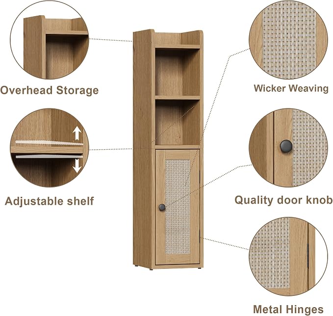 ChooChoo Small Bathroom Storage Cabinet with Adjustable Shelf | 7.1“W * 7.9”D, Corner Floor Cabinet, Narrow Toilet Paper Cabinets, Slim Bathroom Organizers, Small Spaces, Bathroom, Natural