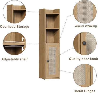 ChooChoo Small Bathroom Storage Cabinet with Adjustable Shelf | 7.1“W * 7.9”D, Corner Floor Cabinet, Narrow Toilet Paper Cabinets, Slim Bathroom Organizers, Small Spaces, Bathroom, Natural