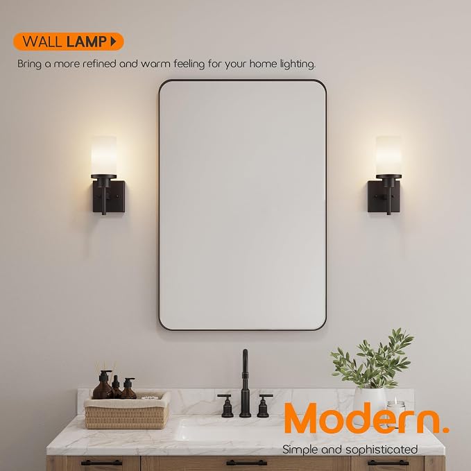 Wall Lights Over Mirror Bathroom Vanity Light Fixtures with White Frosted Glass, Wall Sconce for Porch Hallway Entrance, Oil Rubbed Bronze T001ORB-L1
