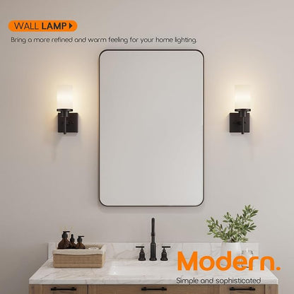 Wall Lights Over Mirror Bathroom Vanity Light Fixtures with White Frosted Glass, Wall Sconce for Porch Hallway Entrance, Oil Rubbed Bronze T001ORB-L1