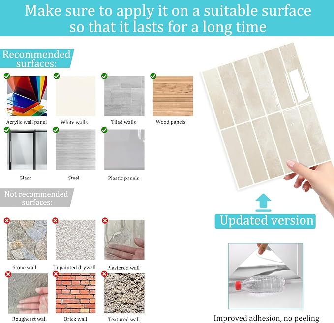 JOLOV 10 Pack Peel and Stick Backsplash Tiles, Waterproof 3D Stickers | Thicker self-adhesive 3D tile stickers for kitchen and bathroom walls; removable, waterproof and easy to install.