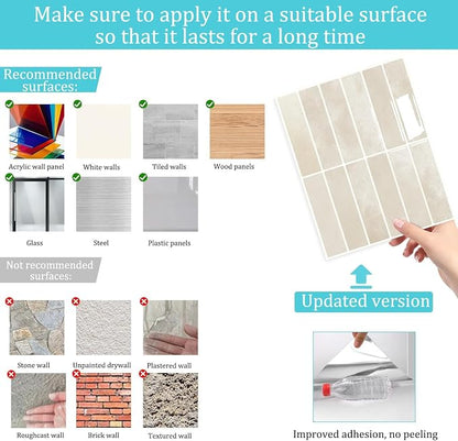 JOLOV 10 Pack Peel and Stick Backsplash Tiles, Waterproof 3D Stickers | Thicker self-adhesive 3D tile stickers for kitchen and bathroom walls; removable, waterproof and easy to install.