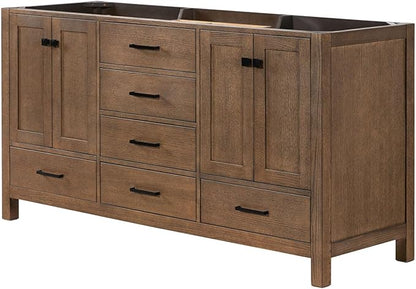 ARIEL Cambridge 66-inch Bathroom Vanity Base Cabinet,Solid Wood, 4 Soft Closing Doors, 6 Dovetail Drawers, Brown Oak