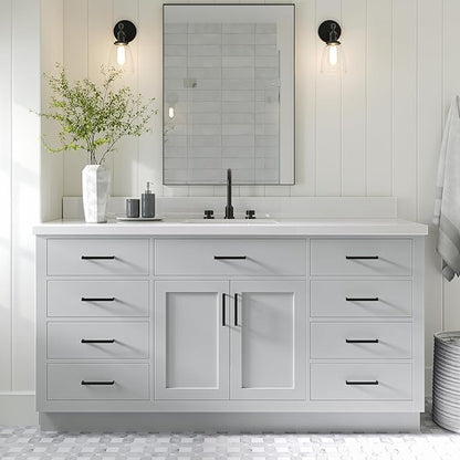 ARIEL Hepburn 66-inch Bathroom Vanity Base Cabinet,Solid Wood, 2 Soft Closing Doors, 9 Dovetail Drawers, Grey