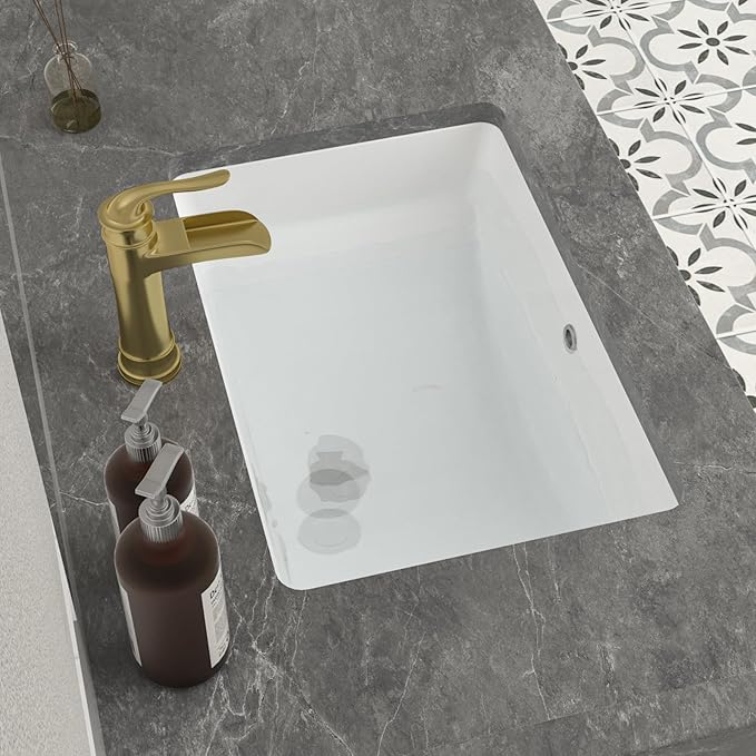 Mocoloo Undermount Bathroom Sink 21x14 Inch White Bathroom Ceramic Sink Undermount Rectangular Vanity Sinks White Porcelain Lavatory Hand Basin Under Counter with Overflow Drain