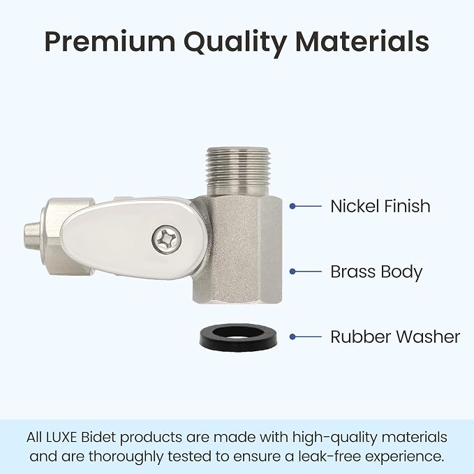LUXE Bidet 3/8 x 3/8 x 8mm Hot Water Shut-Off Valve T-Adapter | Nickel Finish, Compatible with NEO & NEO Plus Series Bidet Attachments