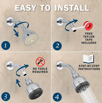 High Pressure Shower Head - 1.8 GPM - Polished Chrome | Best 3 Inch Wall Mount Bathroom Showerhead For Boosting Low Flow With Anti-Clog Nozzles, Adjustable Brass Ball Joint