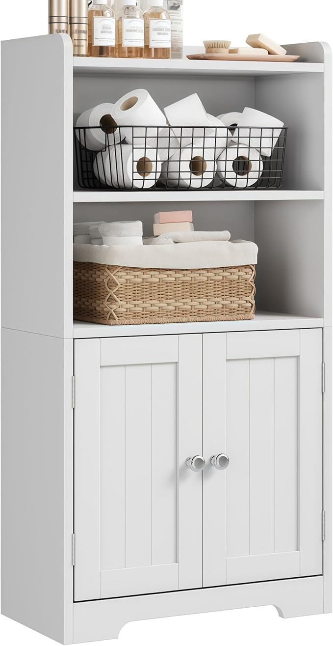 ChooChoo Small Bathroom Storage Cabinet, Narrow Toilet Paper Cabinet with 2 Door and Shelves, Freestanding Bathroom Floor Cabinet and Organizers for Small Spaces, 7.8" D * 15.7" W * 30.7" H, White