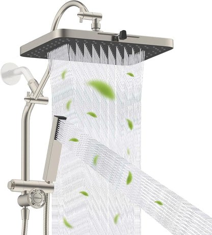 Hibbent 5-Mode 13" Rain Shower head, 4-Mode Handheld Shower, Brushed Nickel | cUPC Certified High Pressure Showerhead Combo, All Metal 4-way Diverter Extension Arm & Handheld Spray, 71'' Hose & Holder