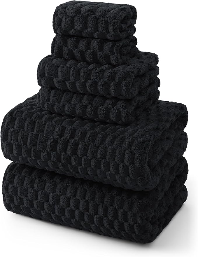 REDKISS Black Microfiber Towels Set of 6-35x70 Inches Oversized Bath Sheets, Extra Large Bath Towels Set of 6 for Adults, Super Soft Quick Dry Lint Free Absorbent Waffle Microfiber Shower Towels