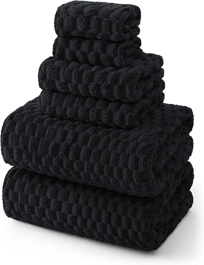 REDKISS Black Microfiber Towels Set of 6-35x70 Inches Oversized Bath Sheets, Extra Large Bath Towels Set of 6 for Adults, Super Soft Quick Dry Lint Free Absorbent Waffle Microfiber Shower Towels