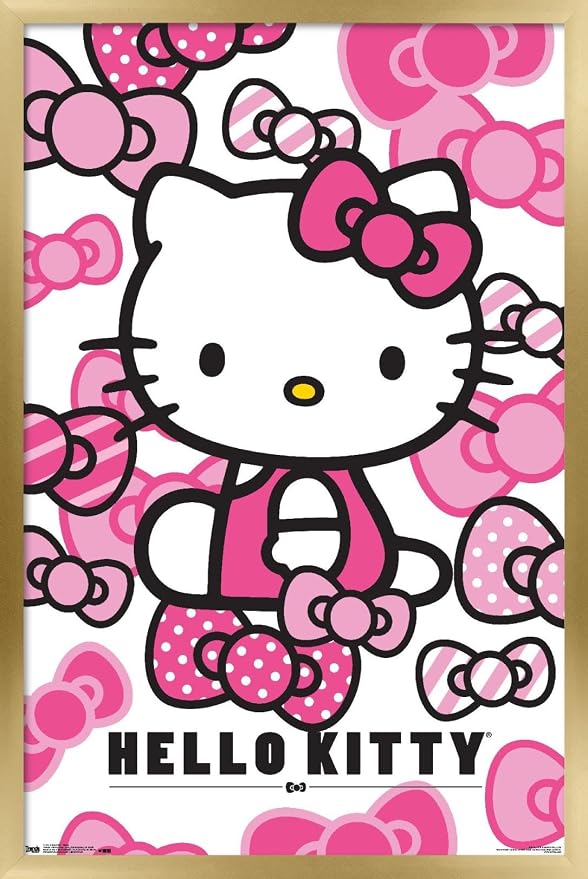 Trends International Hello Kitty - Bows Wall Poster, 14.725" x 22.375", Gold Framed Version